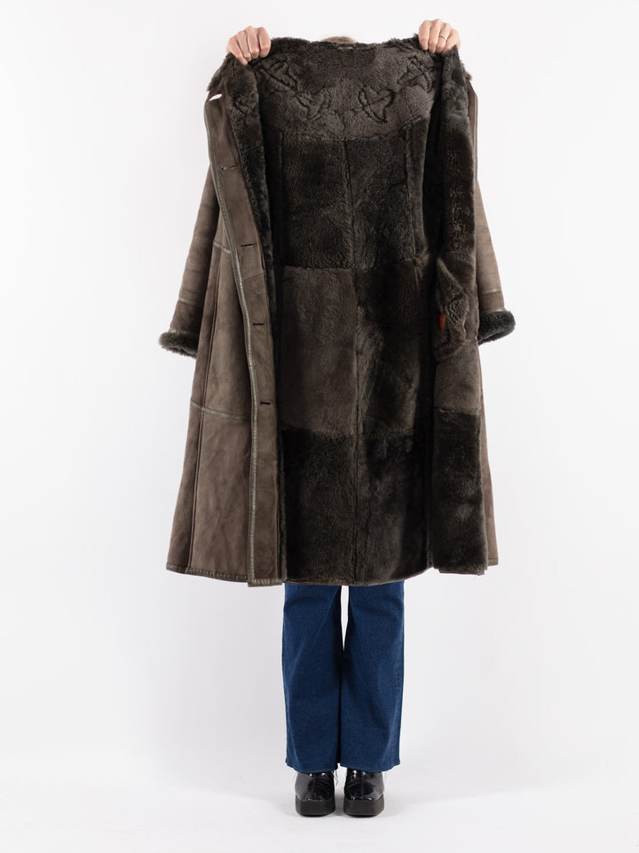 Vintage 70's Women Sheepskin Coat in Gray