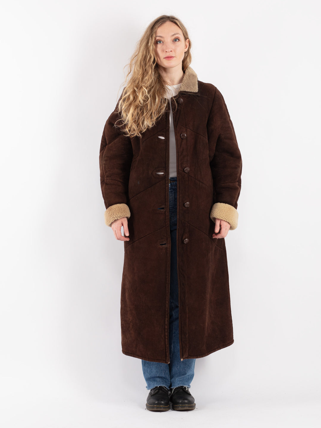 Vintage 70's Women Sheepskin Coat in Brown