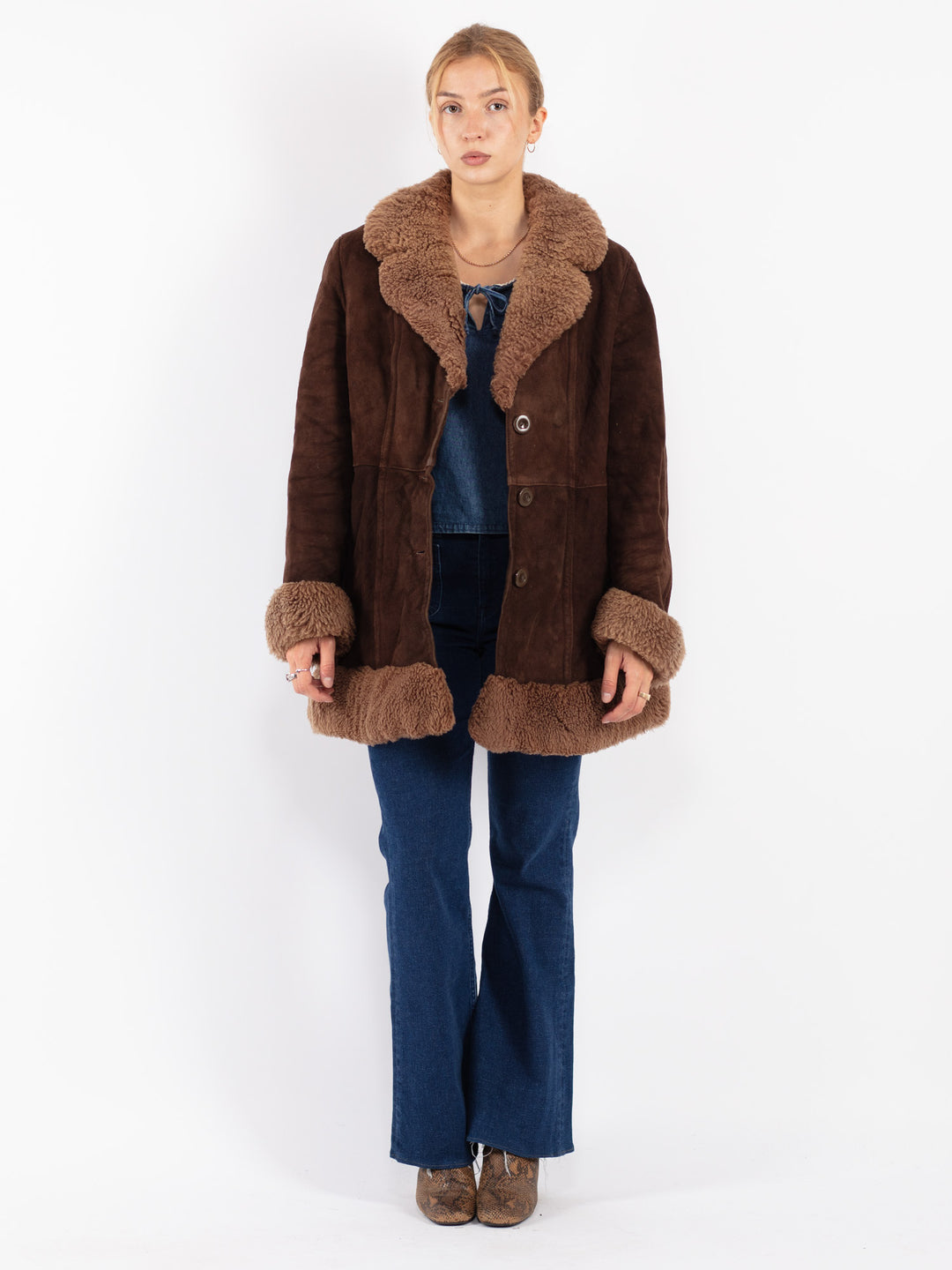 Vintage 70's Women Sheepskin Coat in Brown