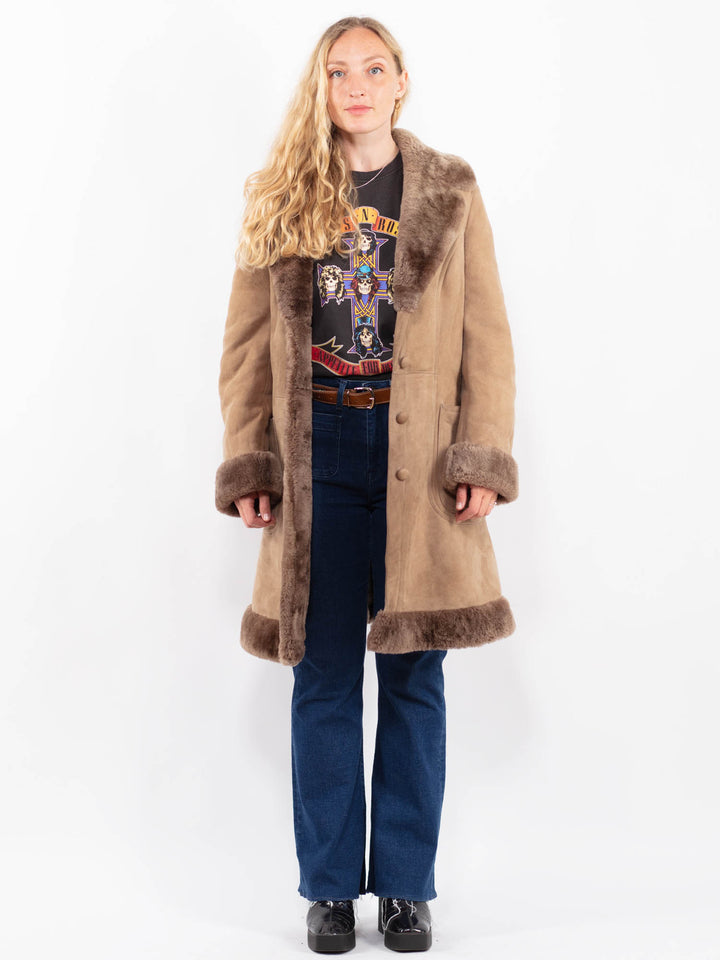 Vintage 70's Women Sheepskin Coat in BeigeA0422