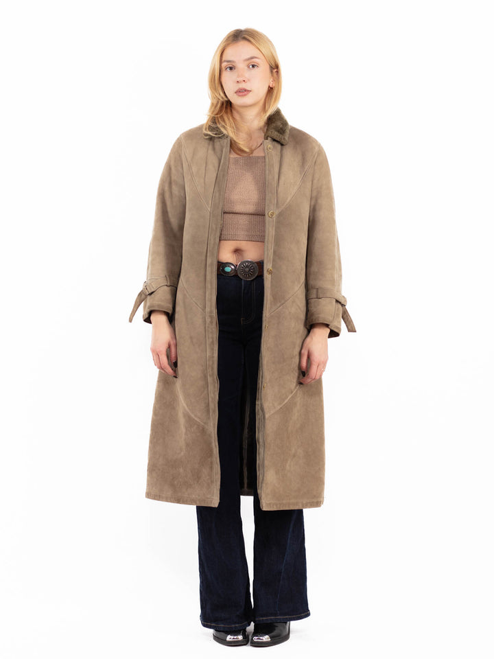 Vintage 70's Women Sheepskin Long Coat in Beige