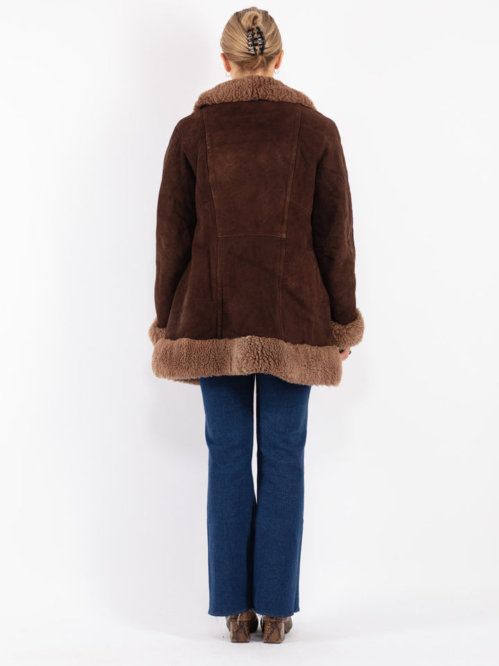 Vintage 70's Women Sheepskin Coat in Brown