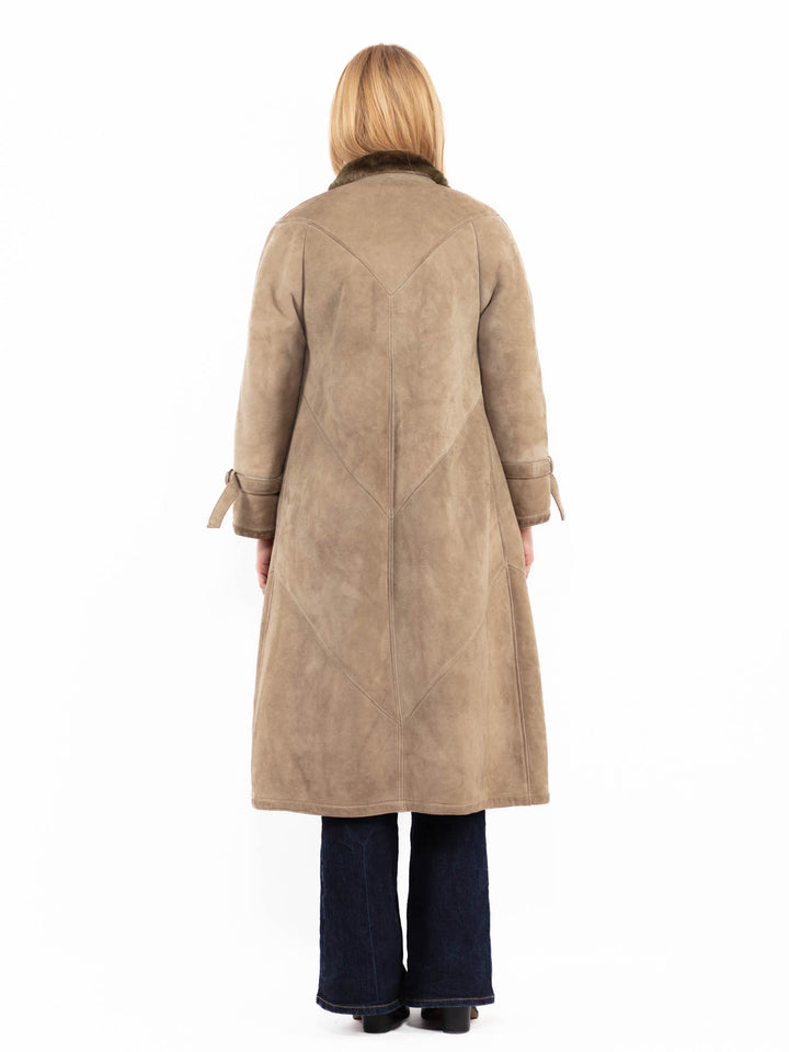 Vintage 70's Women Sheepskin Long Coat in Beige