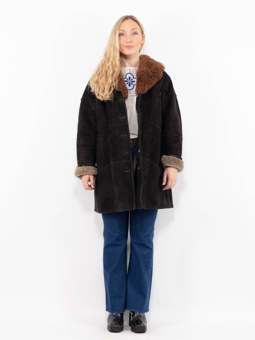 Vintage 70's Women Sheepskin Coat in BlackA1053