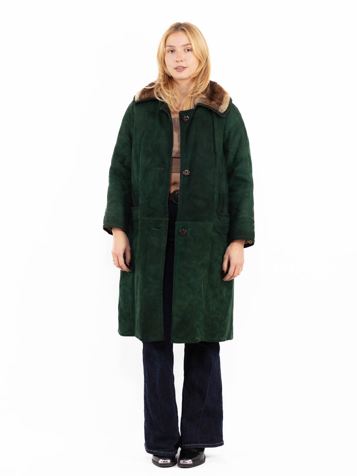 Vintage 70's Women Sheepskin Coat in Green