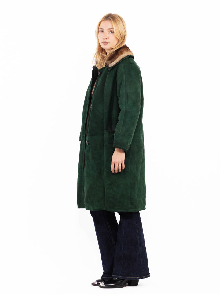 Vintage 70's Women Sheepskin Coat in Green