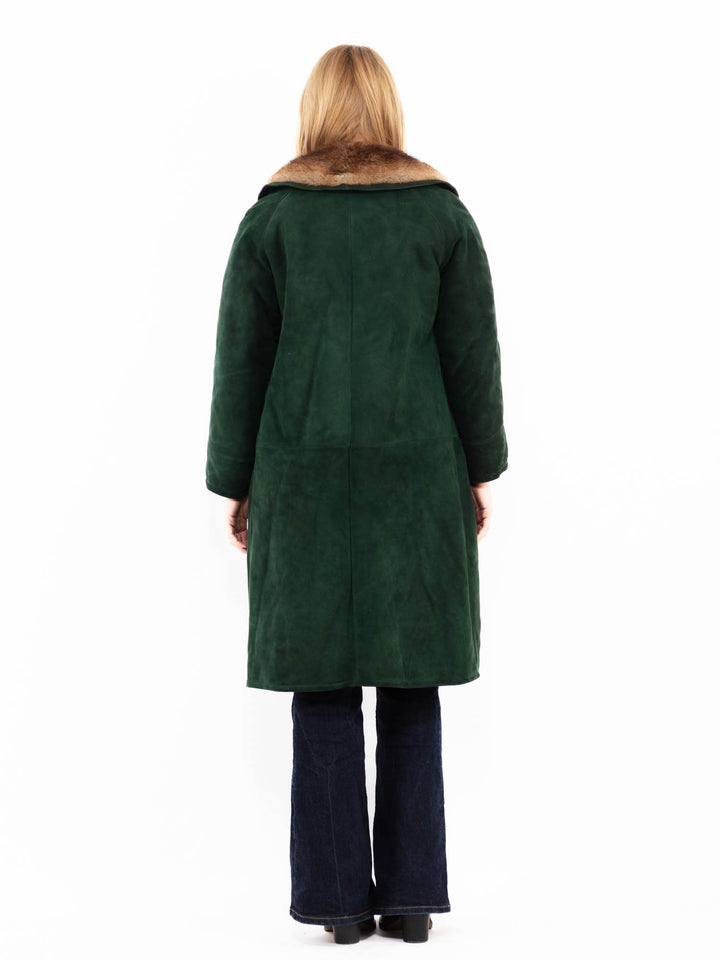 Vintage 70's Women Sheepskin Coat in Green