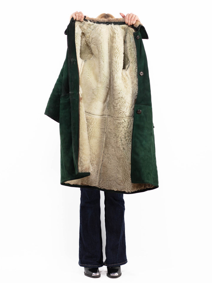 Vintage 70's Women Sheepskin Coat in Green