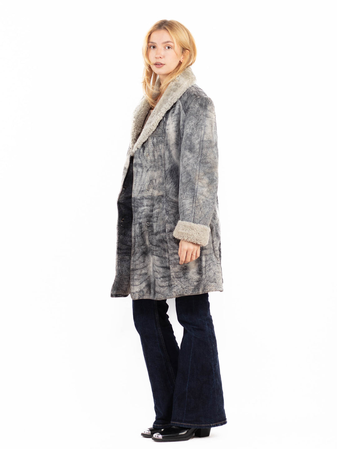Vintage 70's Penny Lane Sheepskin Coat in Gray