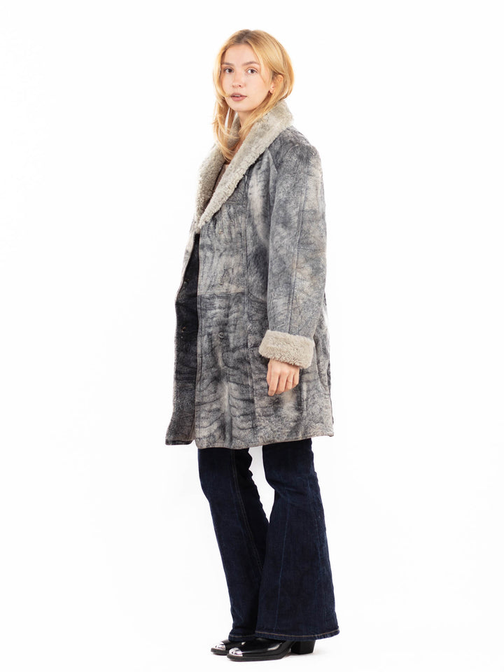 Vintage 70's Penny Lane Sheepskin Coat in Gray