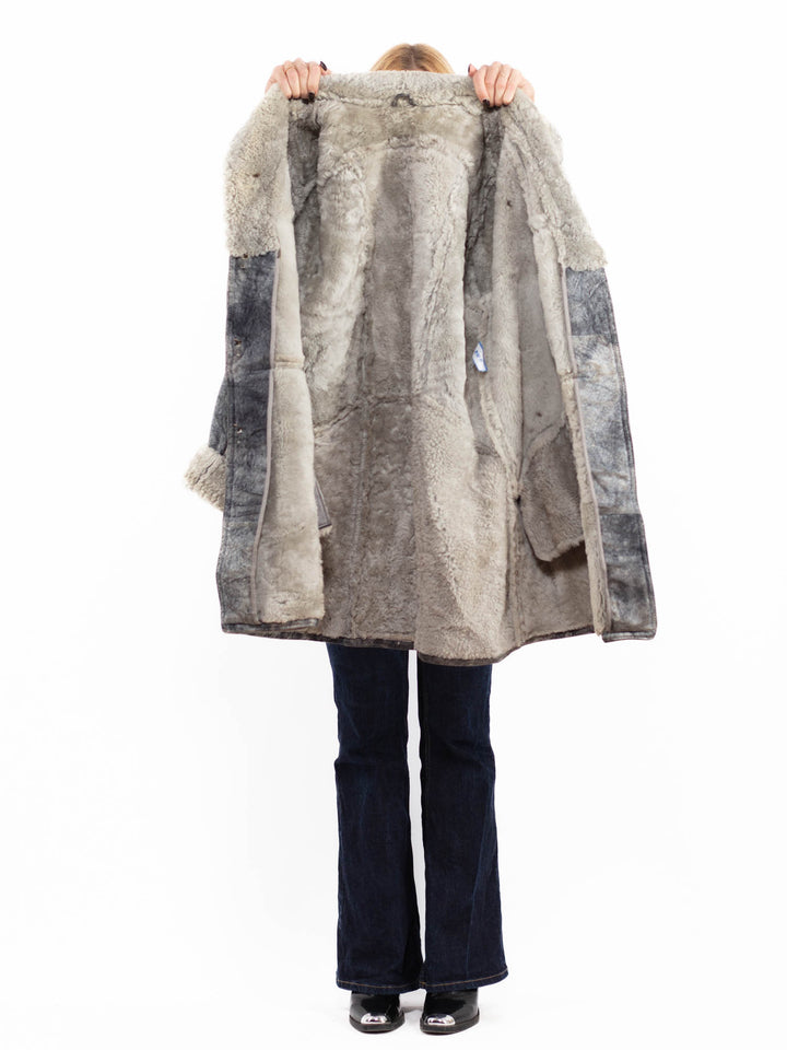 Vintage 70's Penny Lane Sheepskin Coat in Gray