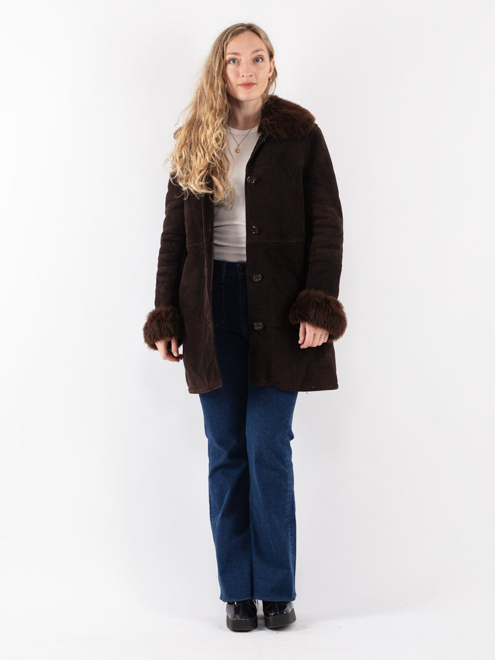 Vintage 70's Women Sheepskin Shearling Coat in Brown