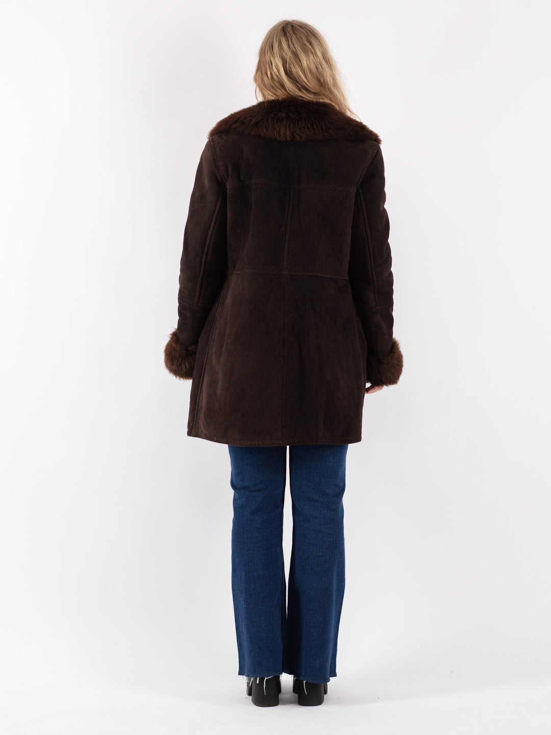 Vintage 70's Women Sheepskin Shearling Coat in Brown