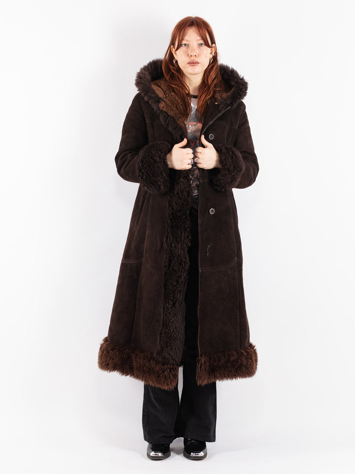 Vintage 70's Women Sheepskin Coat in Brown