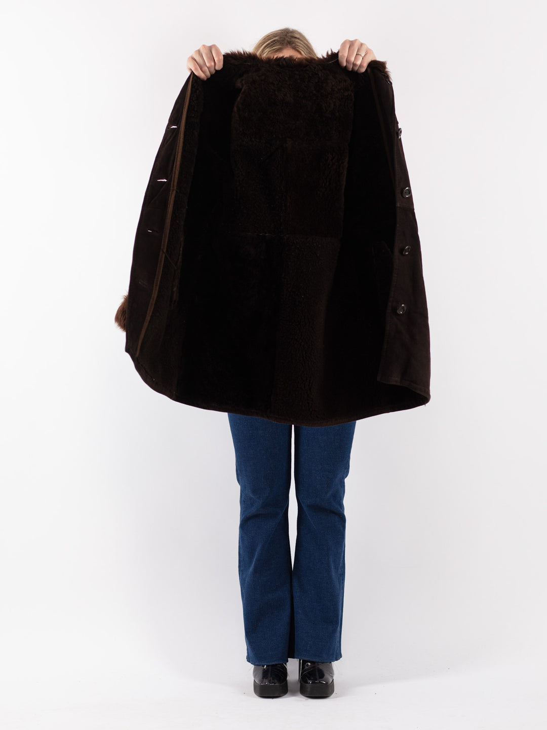 Vintage 70's Women Sheepskin Shearling Coat in Brown