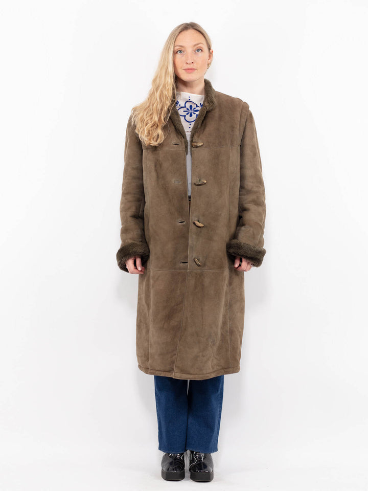 Vintage 70's Women Sheepskin Coat in GreenA1056