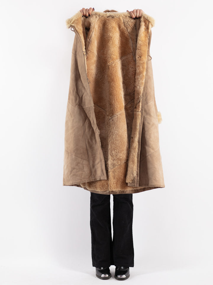 Vintage 70's Women Sheepskin Coat in Beige