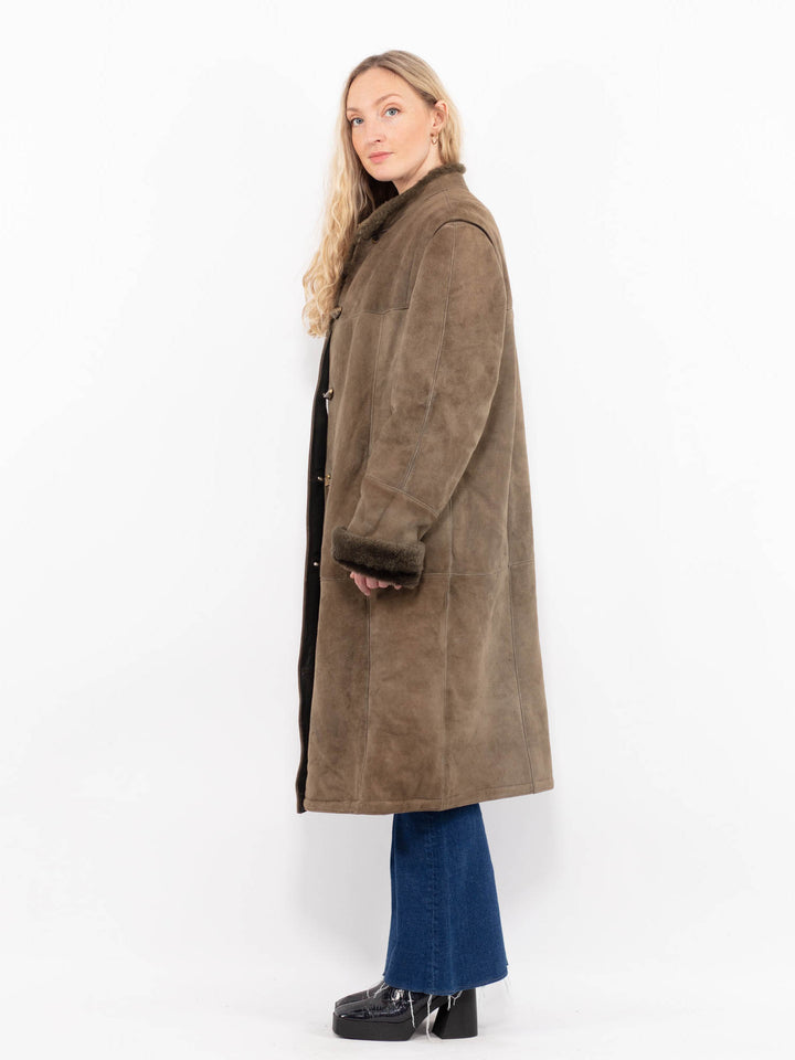 Vintage 70's Women Sheepskin Coat in GreenA1056