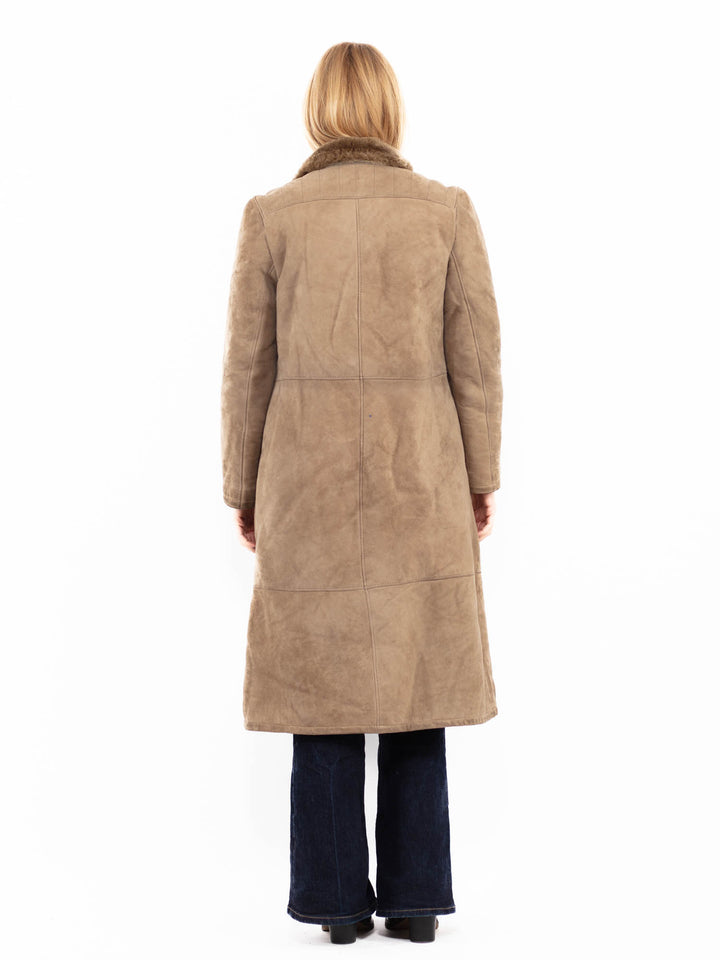Vintage 70's Women Sheepskin Long Coat in Beige