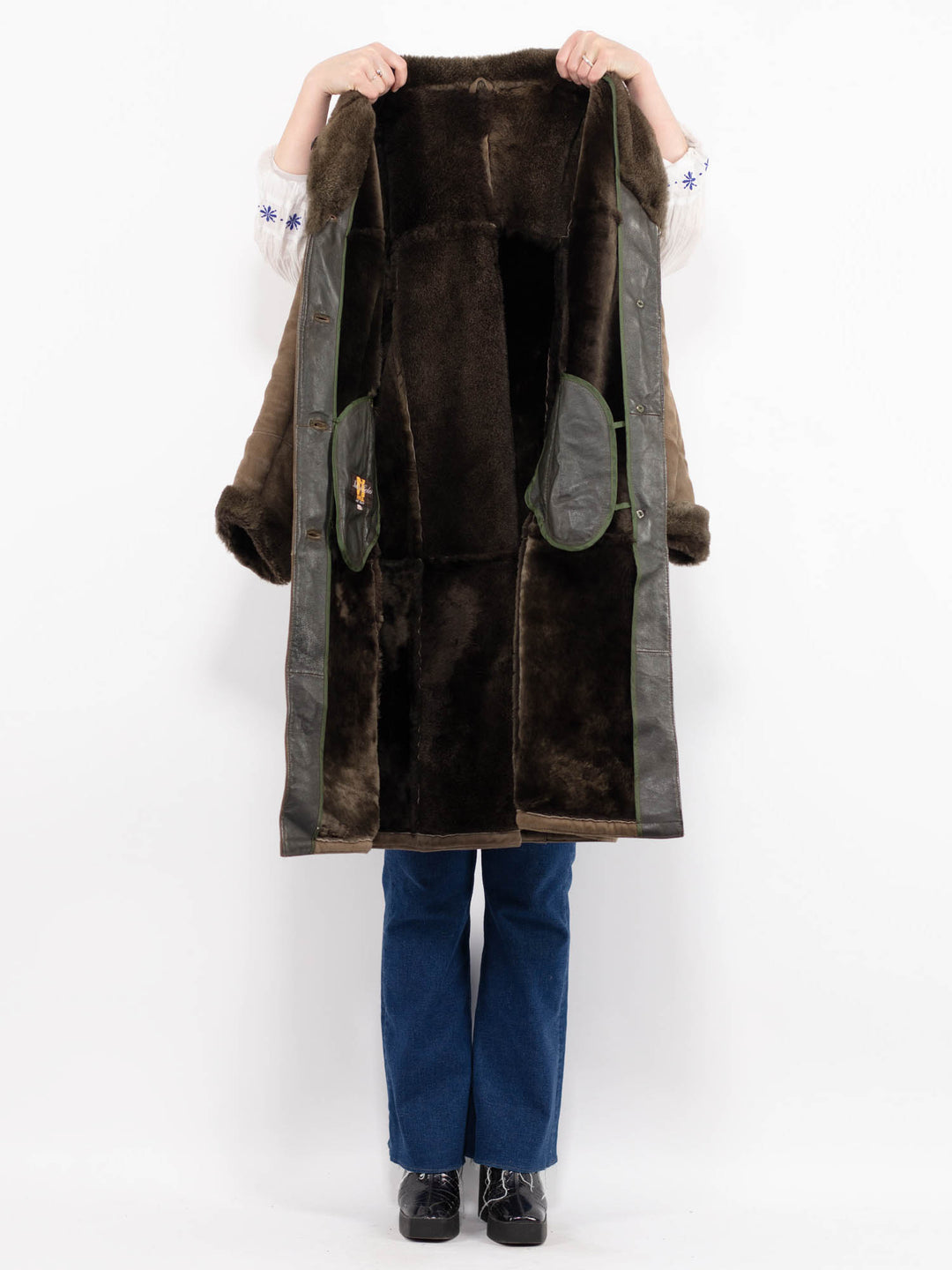 Vintage 70's Women Sheepskin Coat in GreenA1056