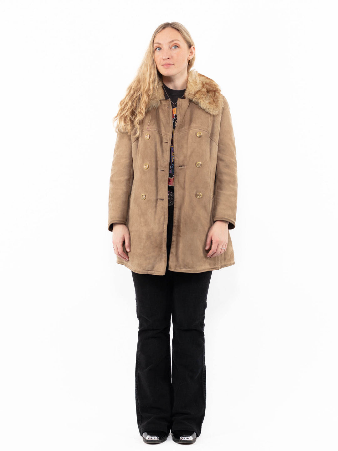 Vintage 70's Women Sheepskin Coat in BeigeA0955
