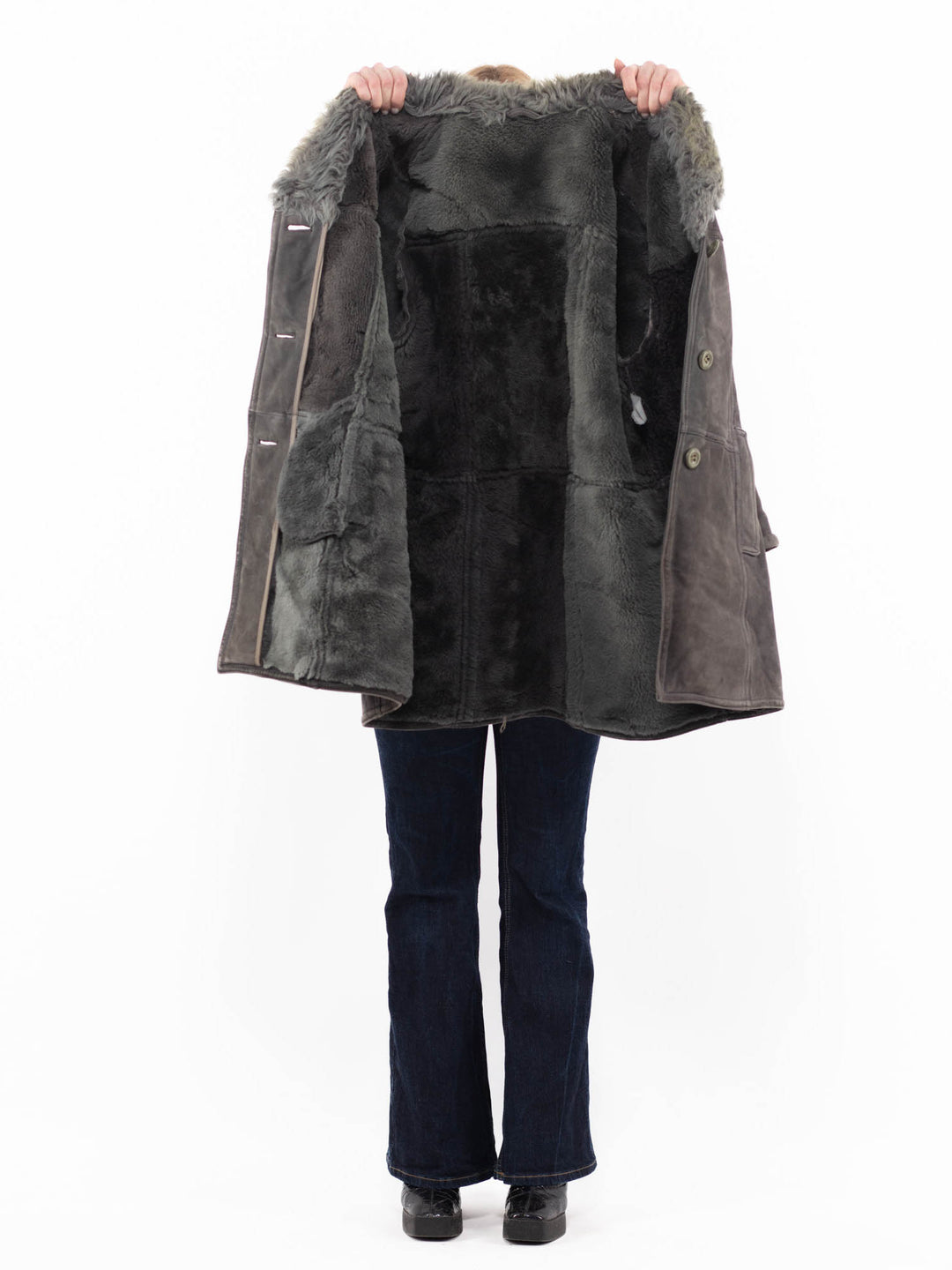 Vintage 70's Women Sheepskin Coat in GrayA1158