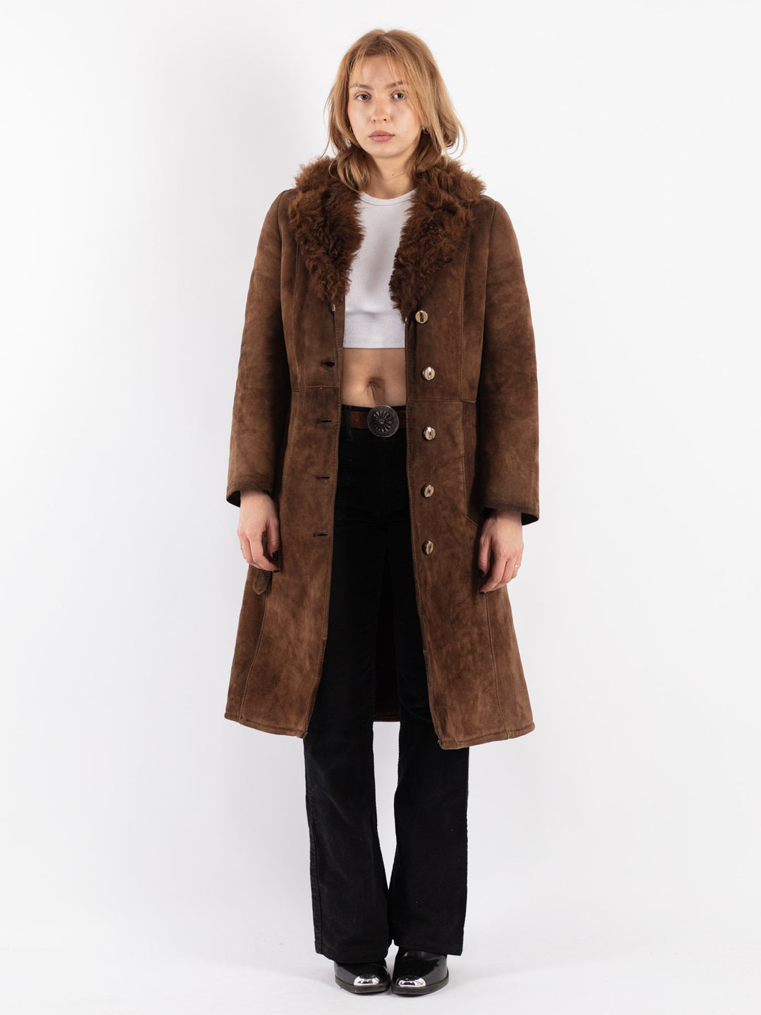 Vintage 70's Women Sheepskin Coat in Brown