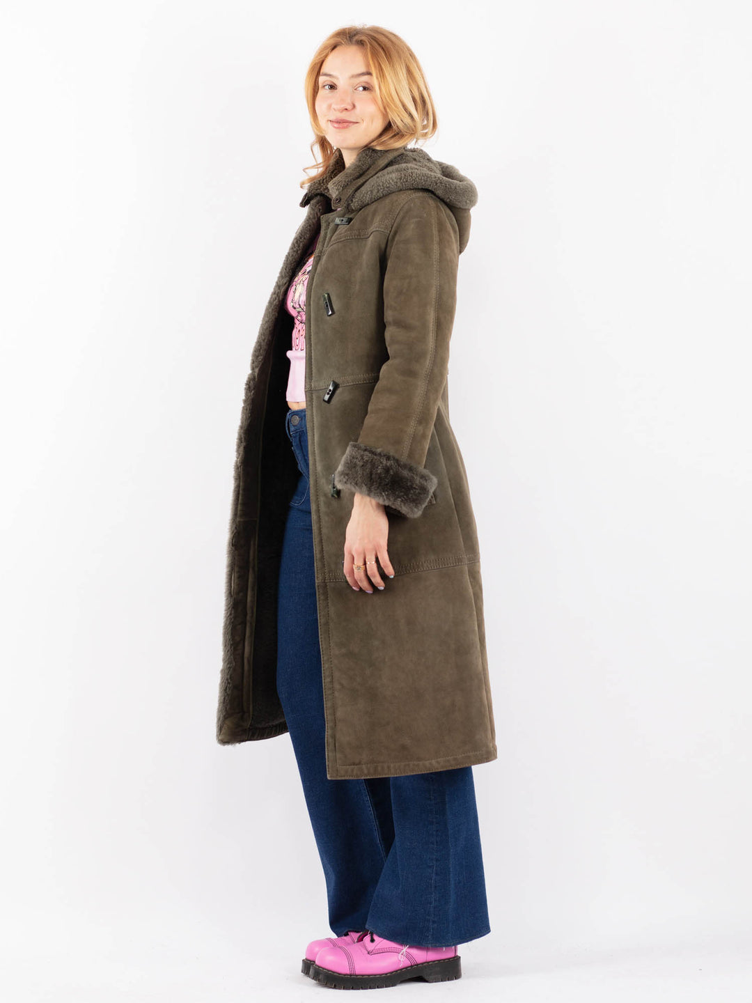 Vintage 70's Women Sheepskin Coat in GreenV9583