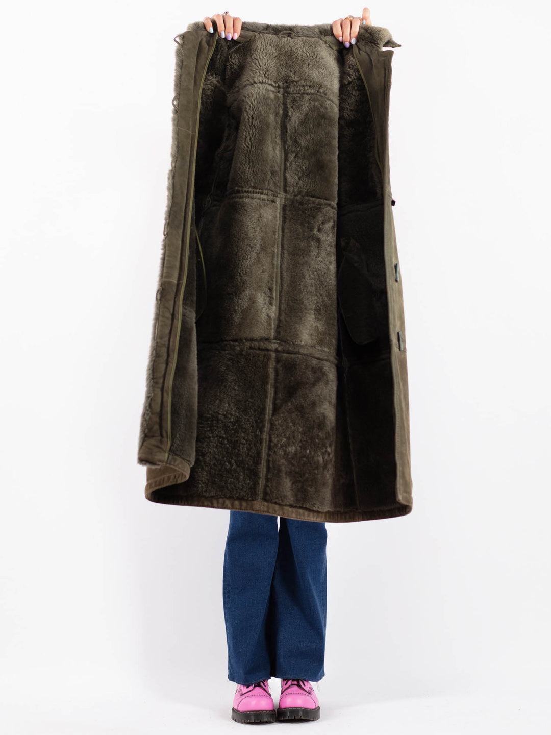 Vintage 70's Women Sheepskin Coat in GreenV9583