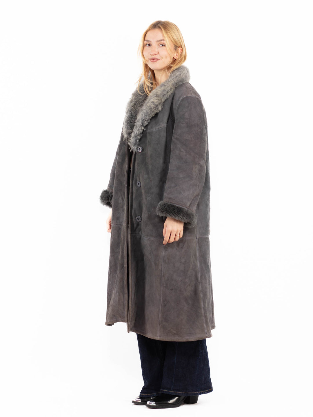 Vintage 70's Penny Lane Sheepskin Coat in Gray