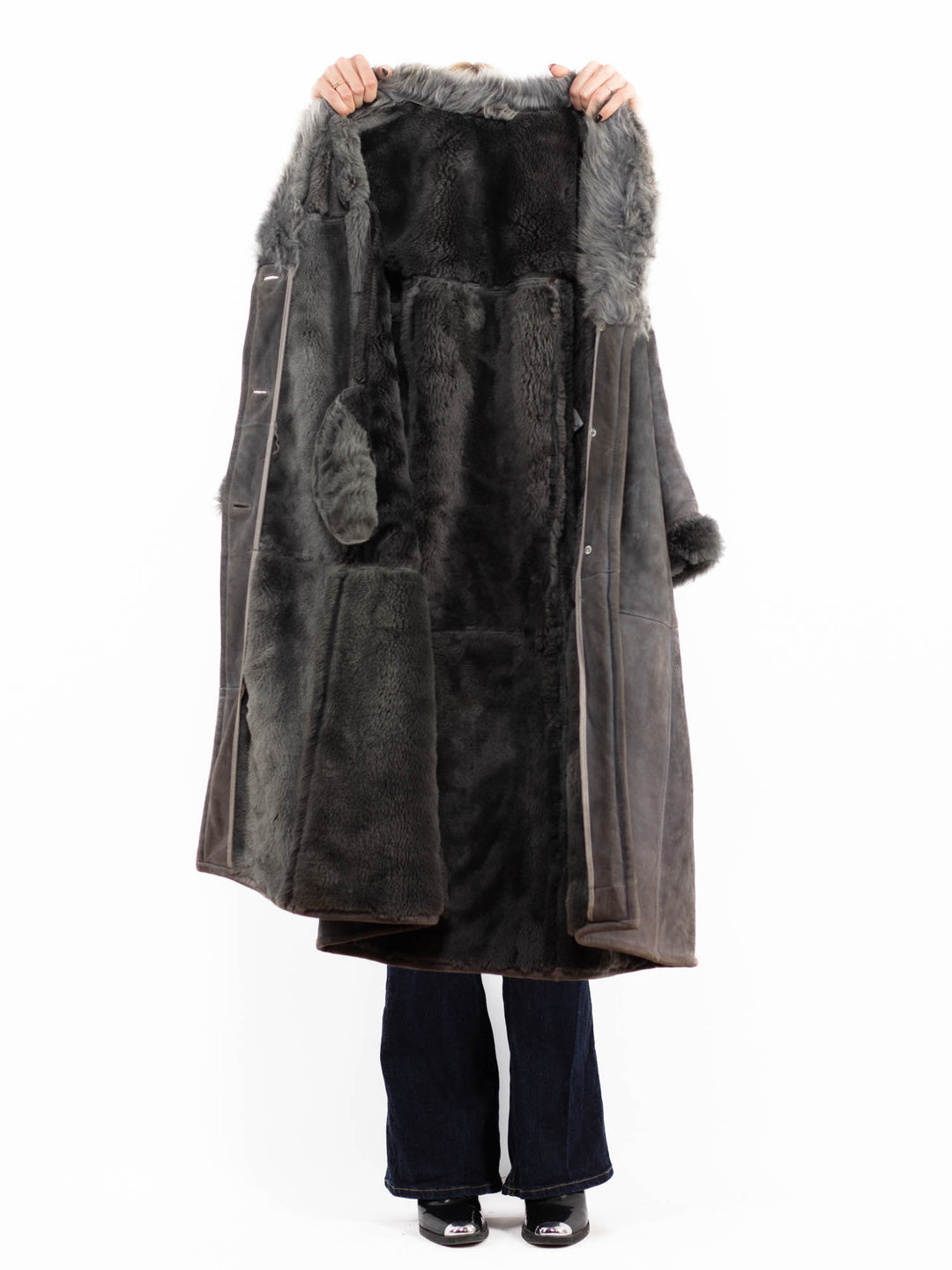 Vintage 70's Penny Lane Sheepskin Coat in Gray