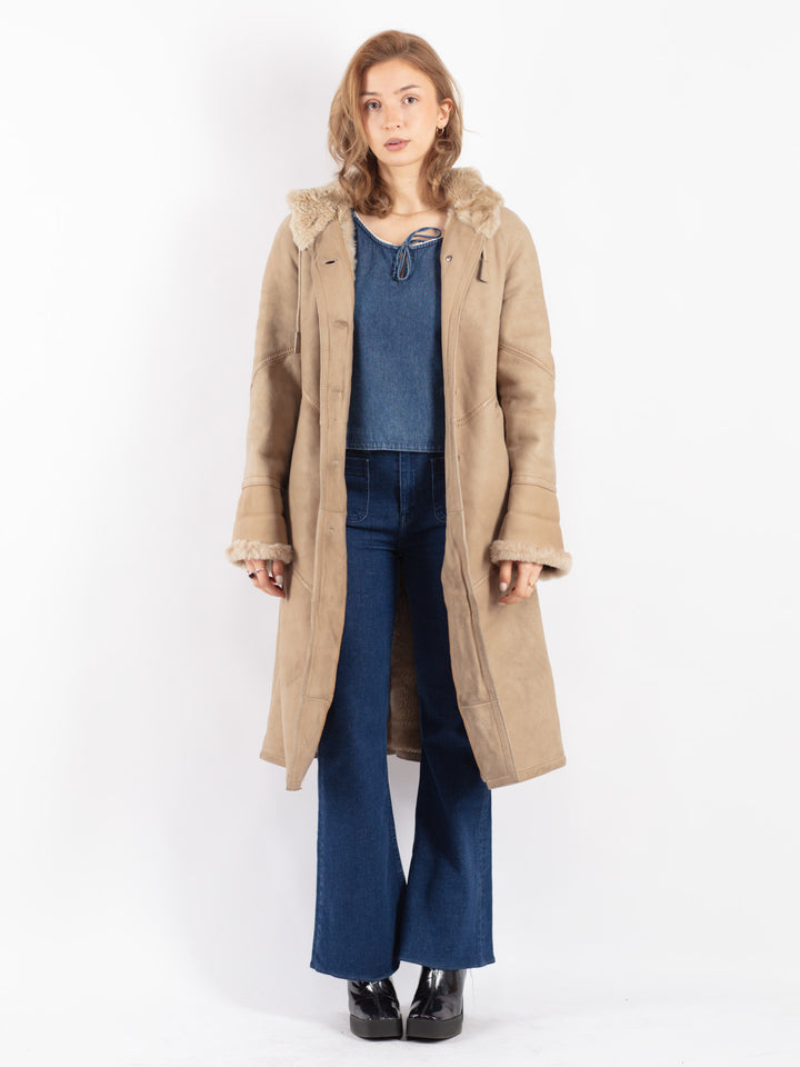 Vintage 70's Women Sheepskin Coat in Beige