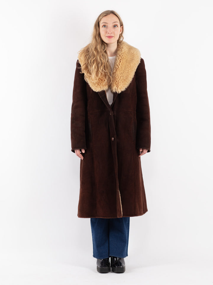 Vintage 70's Women Sheepskin Coat in Brown