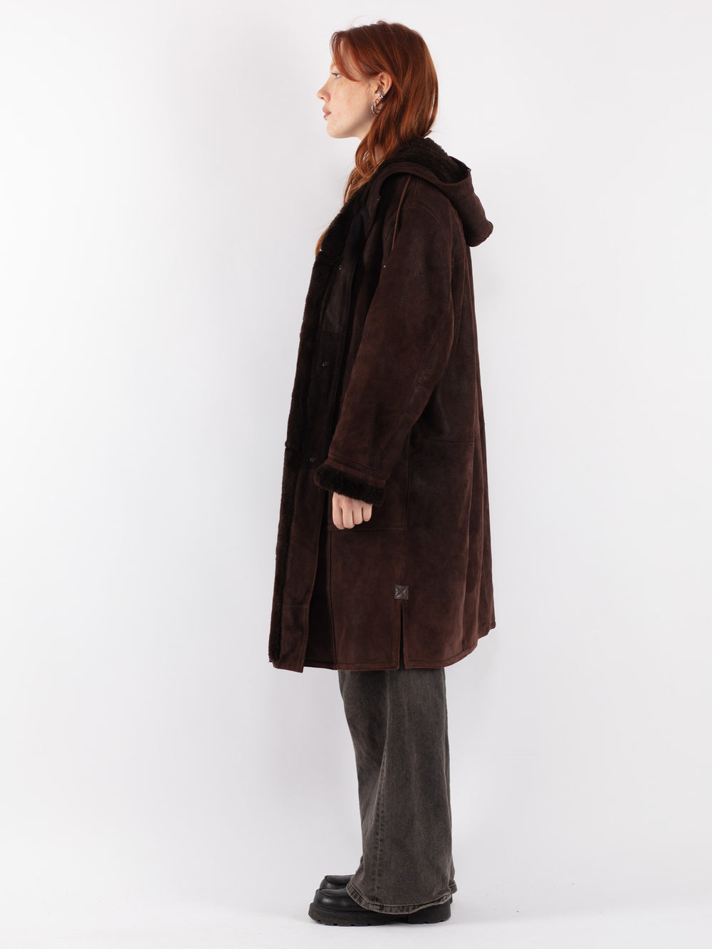 Vintage 70's Women Hooded Sheepskin Coat in Brown - NorthernGrip