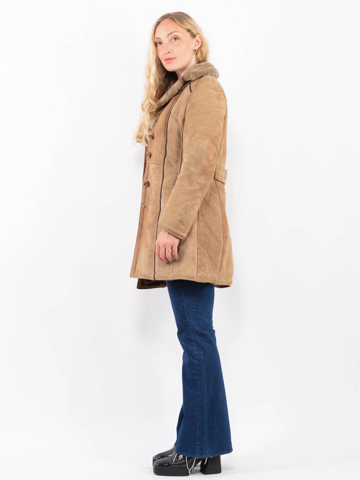 Vintage 70's Women Sheepskin Coat in BeigeA0436