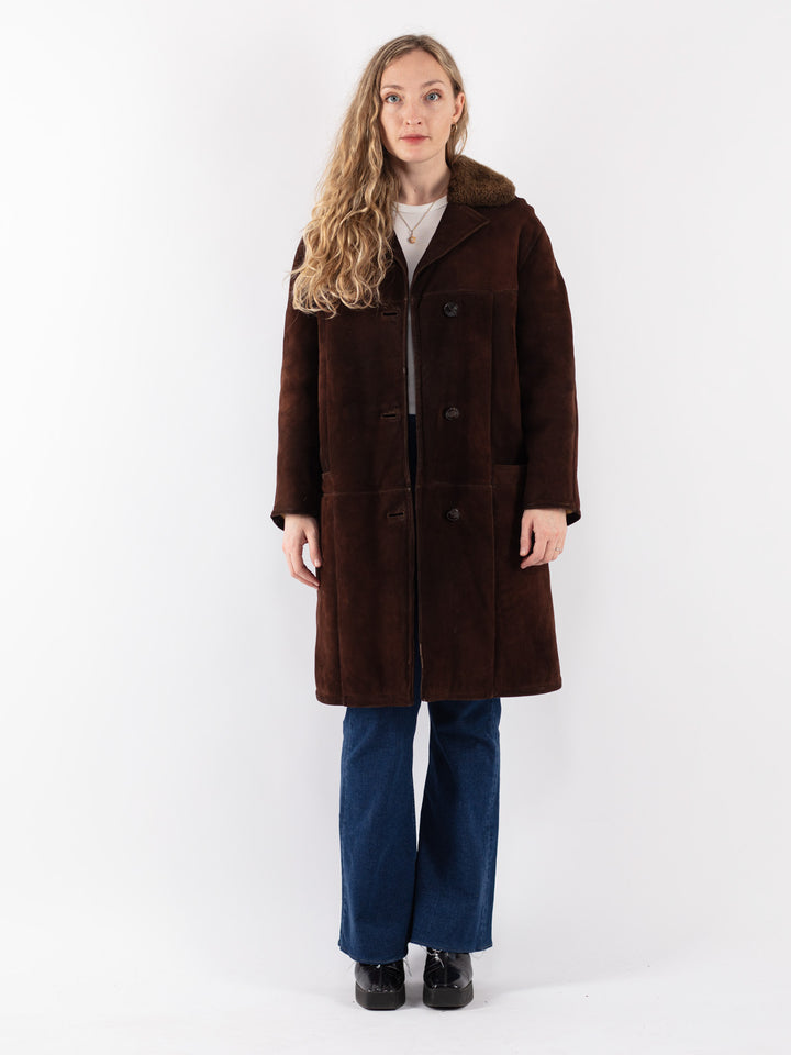 Vintage 70's Women Sheepskin Coat in Brown