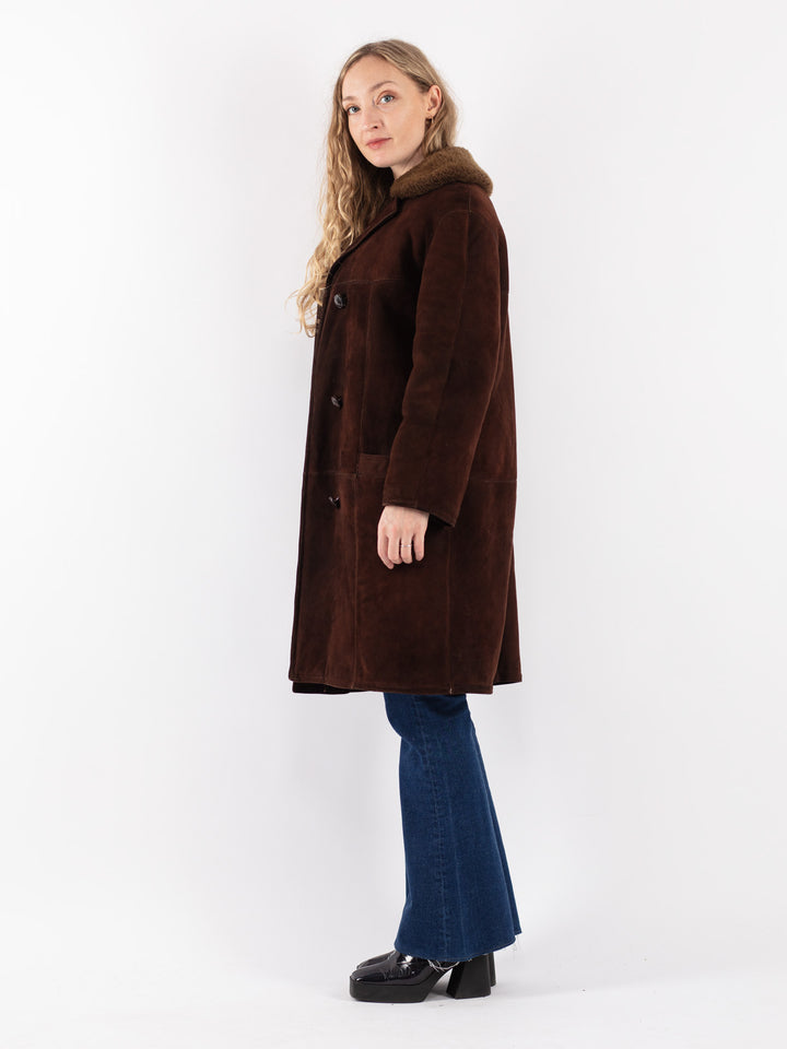 Vintage 70's Women Sheepskin Coat in Brown