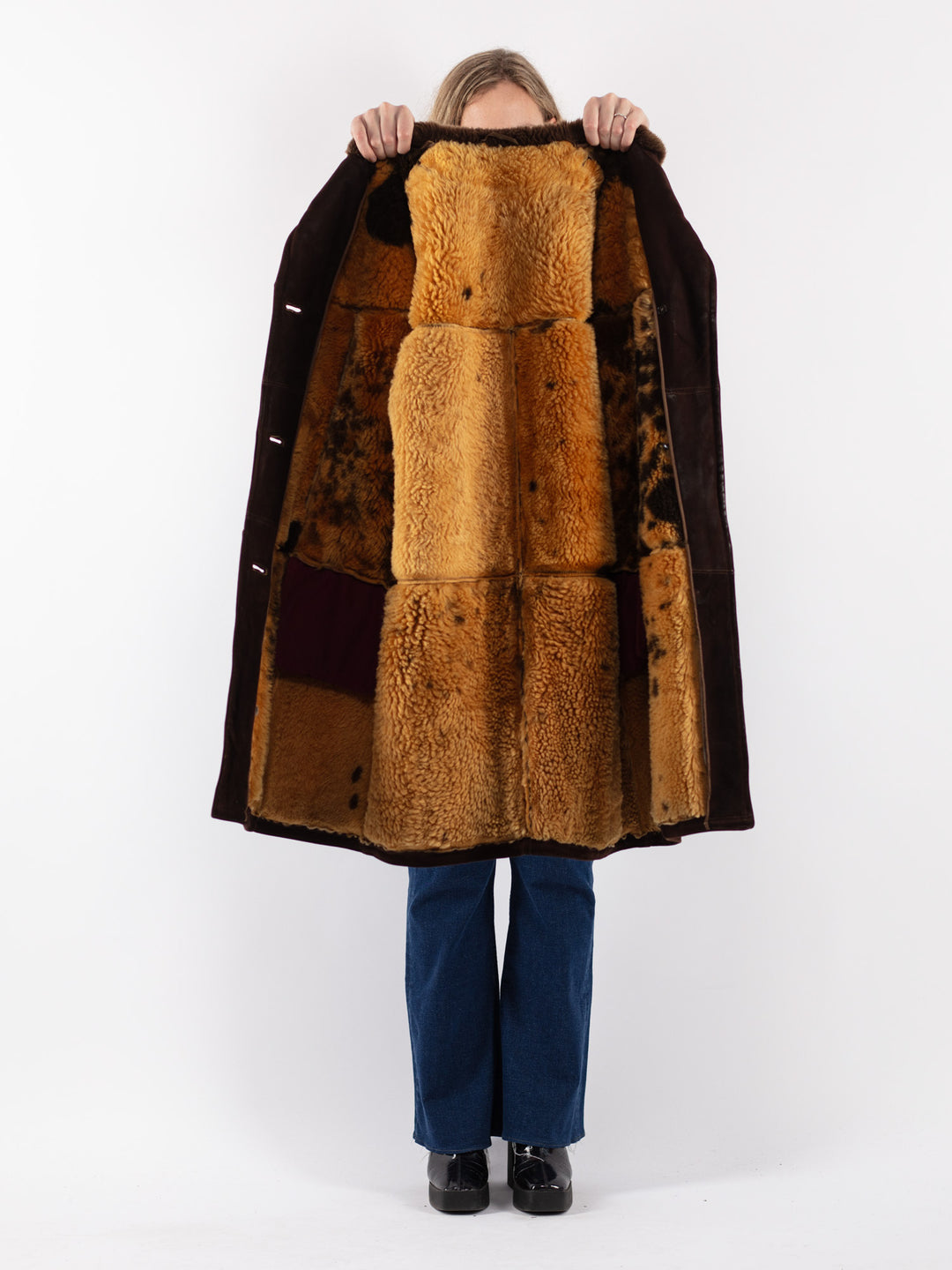 Vintage 70's Women Sheepskin Coat in Brown