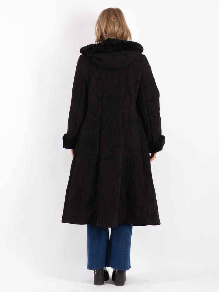 Vintage 70's Women Sheepskin Coat in Black