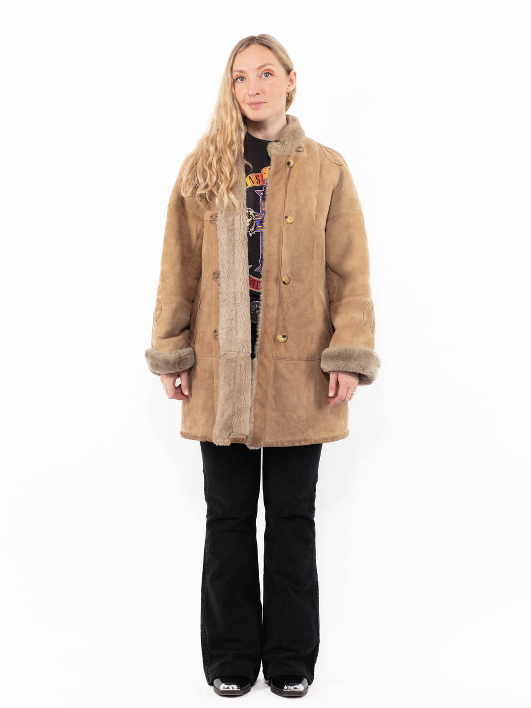 Vintage 70's Women Sheepskin Coat in BeigeA0966