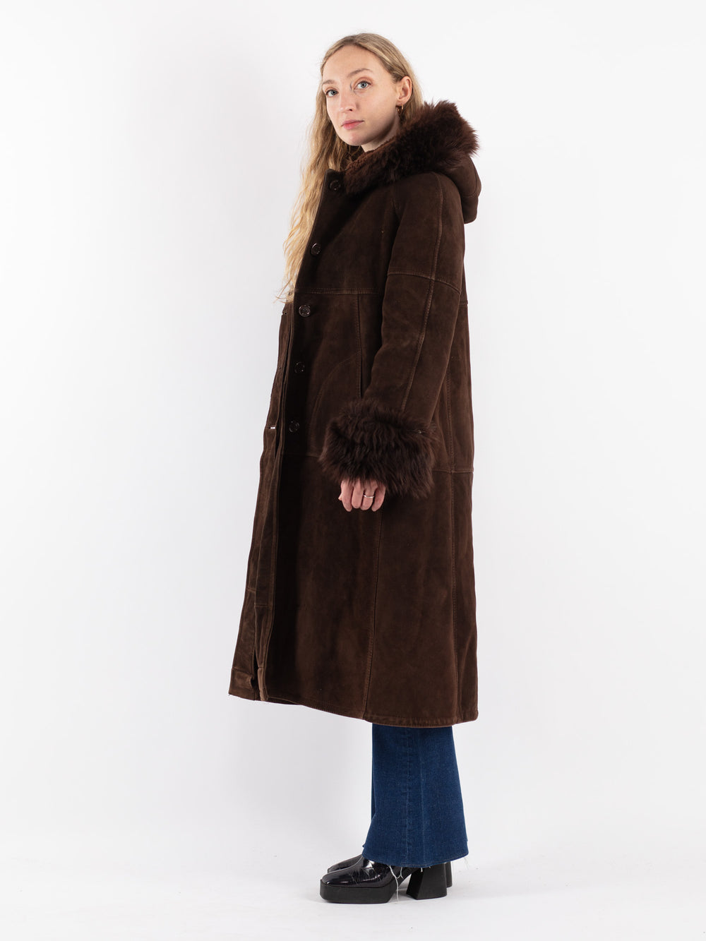 Vintage 70's Women Sheepskin Coat in Brown