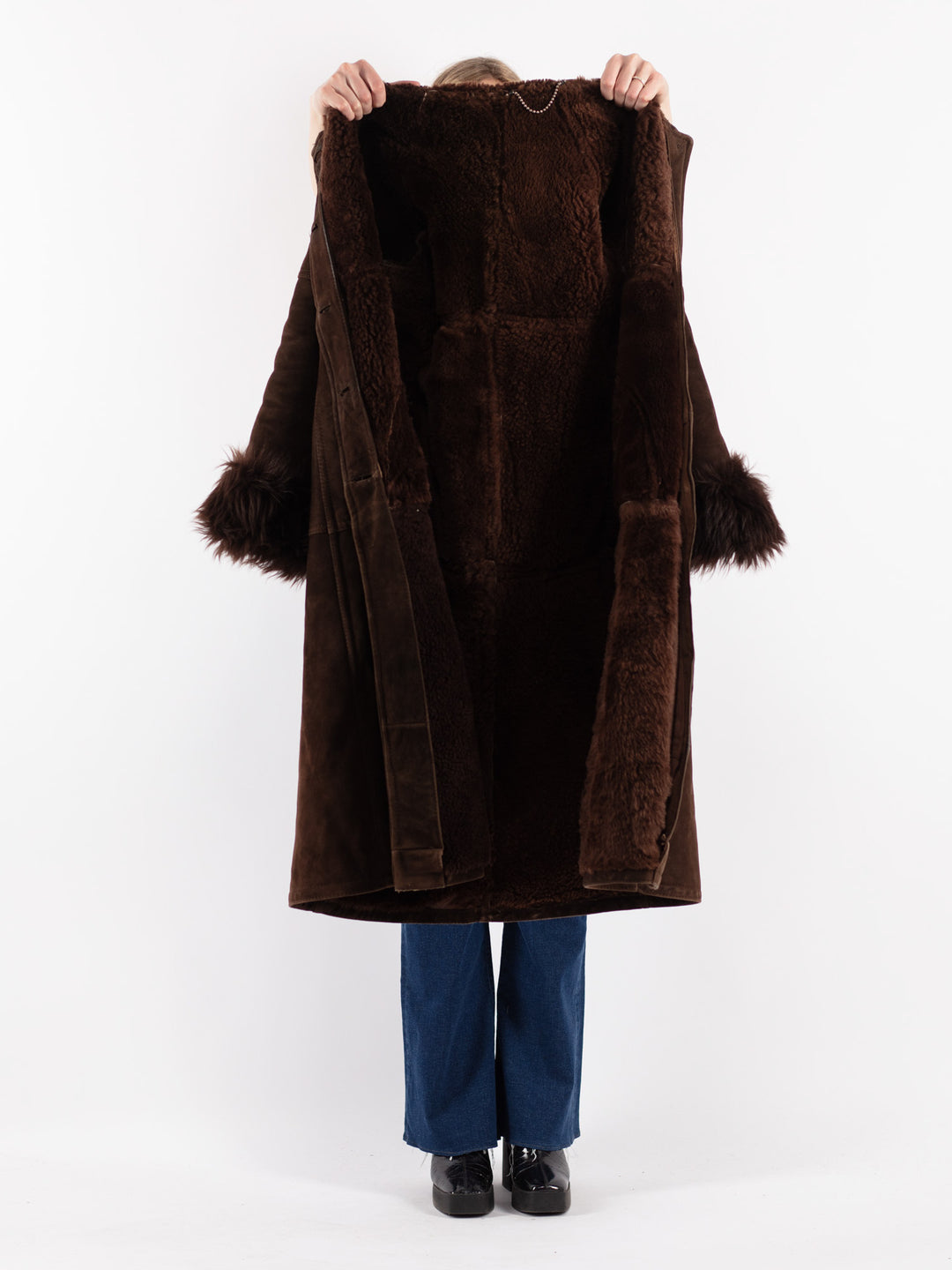 Vintage 70's Women Sheepskin Coat in Brown