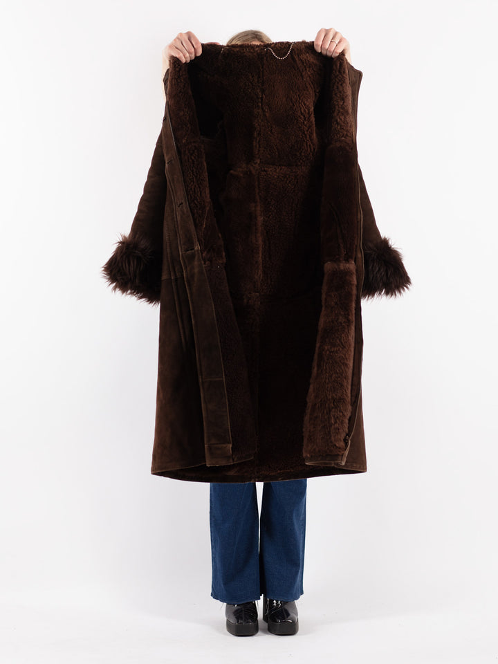 Vintage 70's Women Sheepskin Coat in Brown