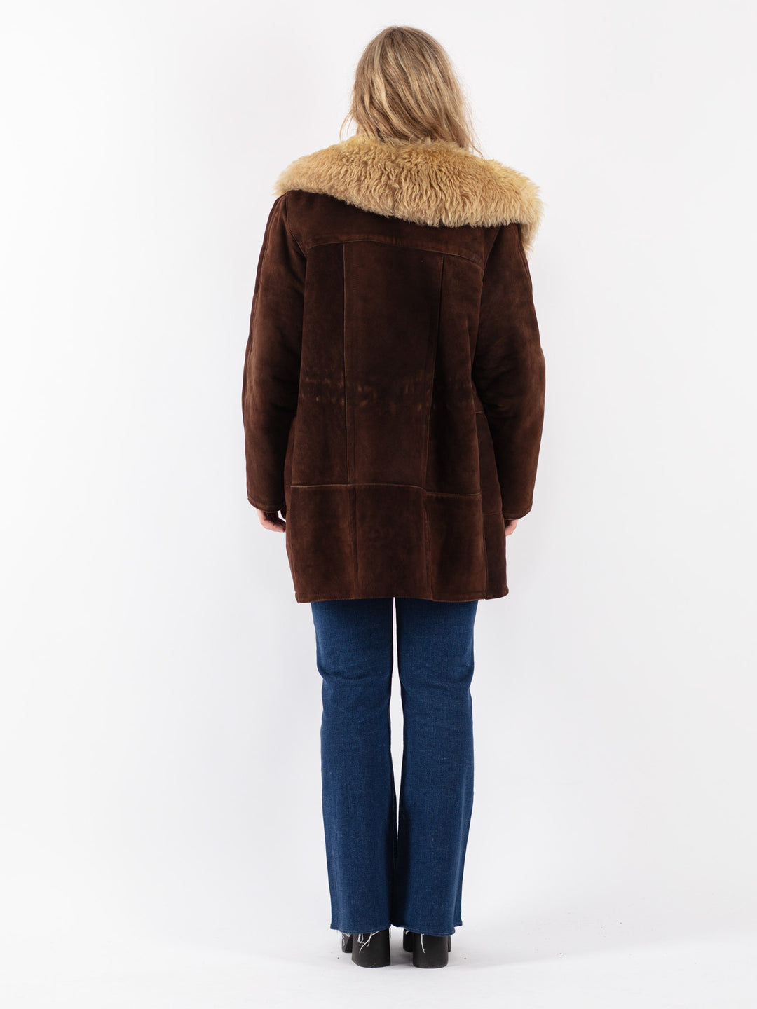 Vintage 70's Women Sheepskin Shearling Coat in Brown