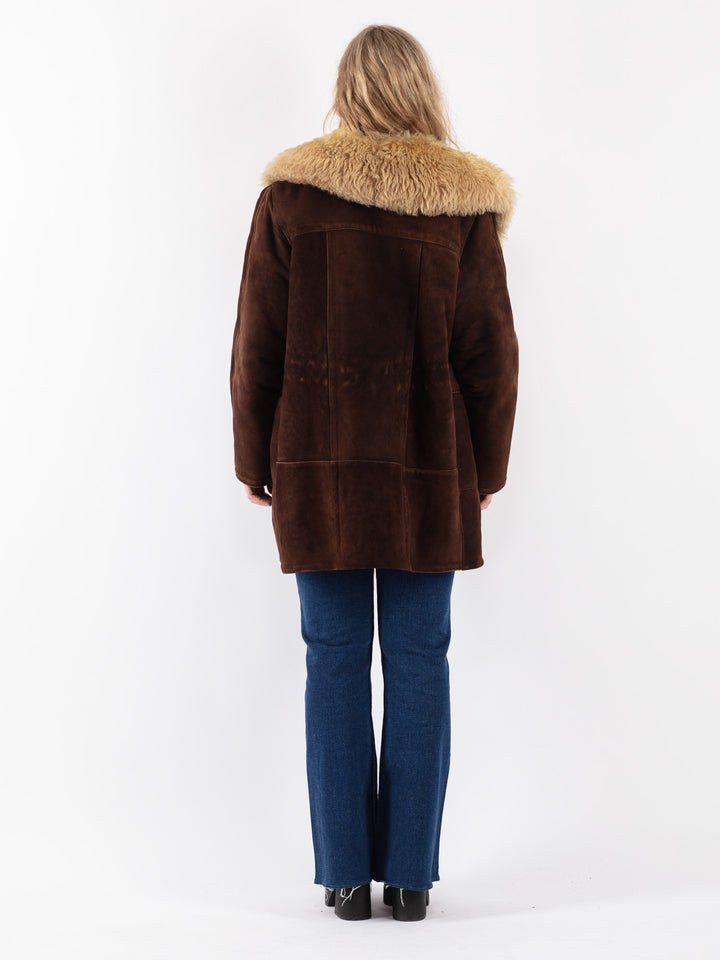 Vintage 70's Women Sheepskin Shearling Coat in Brown