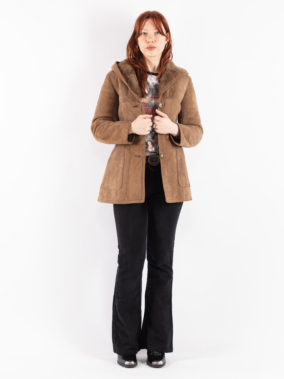 Vintage 70's Women Sheepskin Coat in Beige