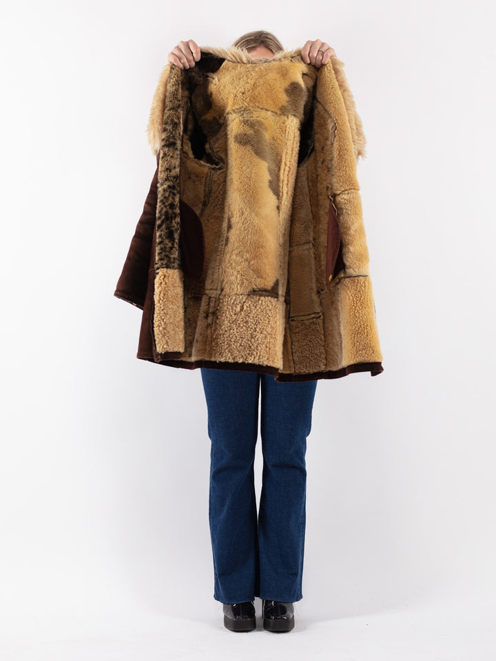Vintage 70's Women Sheepskin Shearling Coat in Brown