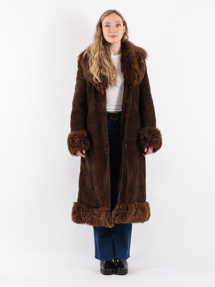 Vintage 70's Women Sheepskin Coat in Brown