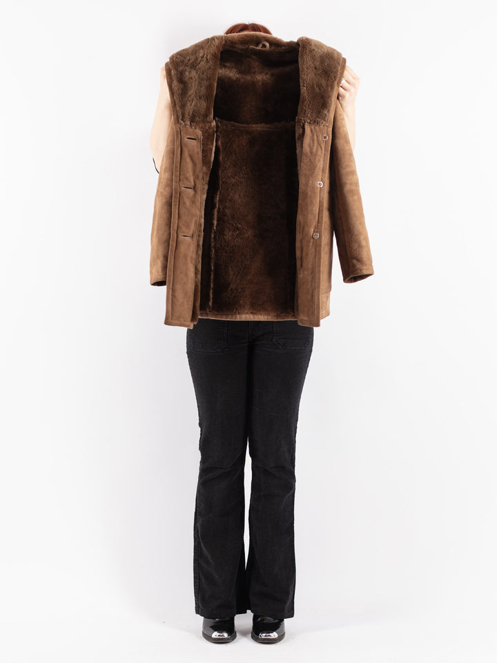 Vintage 70's Women Sheepskin Coat in Beige