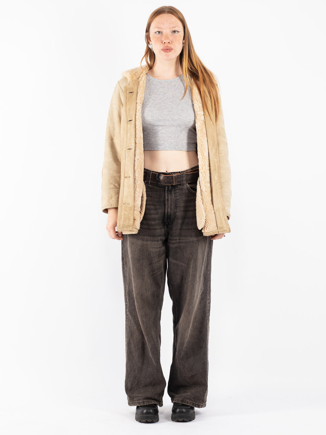 Vintage 70's Women Sheepskin Coat in Beige